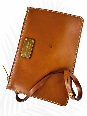 Salvatore Ferragamo Brown Leather Wristlet Clutch with Gold Plaque made in Italy